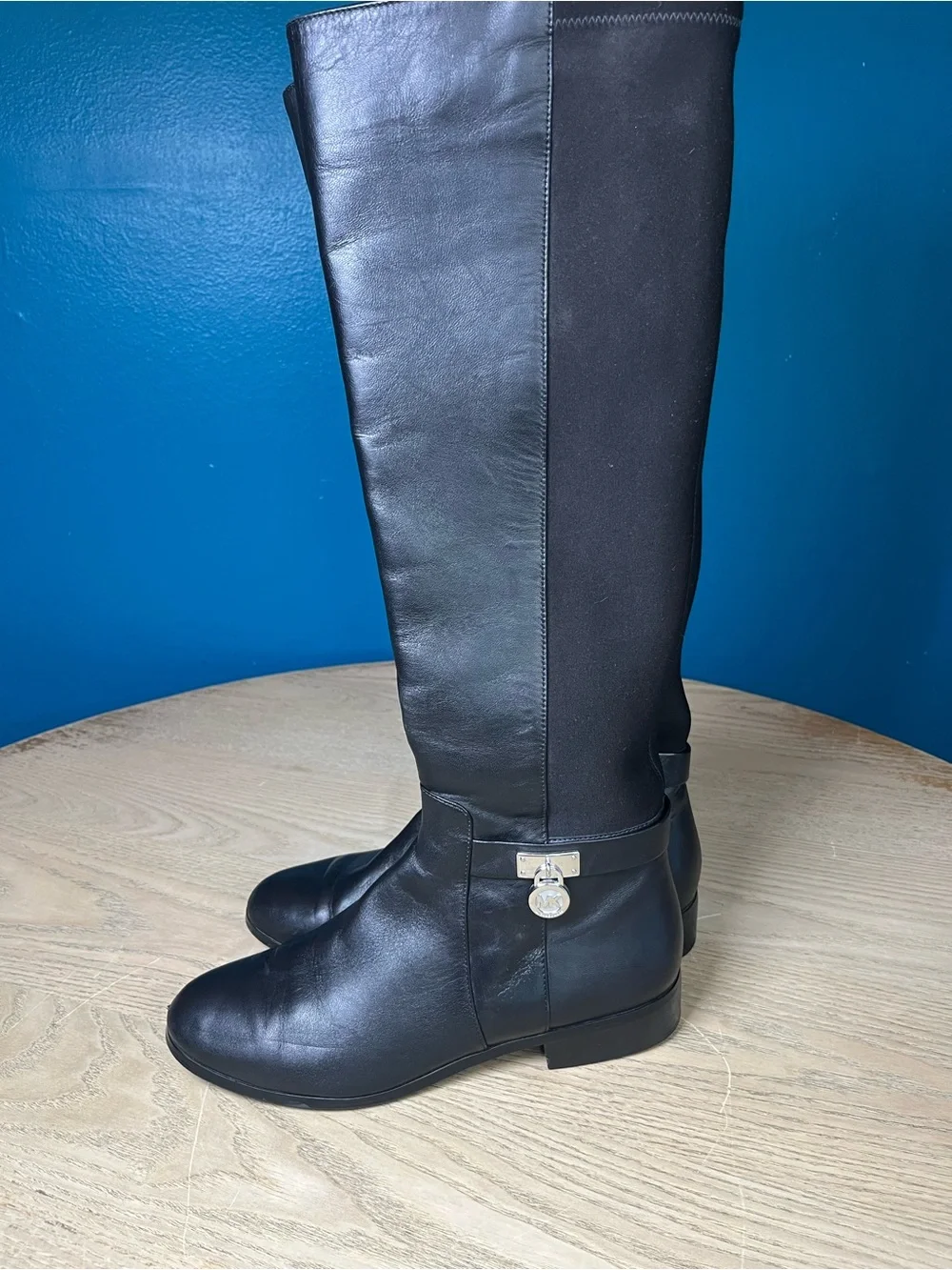 Michael Kors Hamilton Classic Black Leather Knee High Riding Boots Womens Size 7